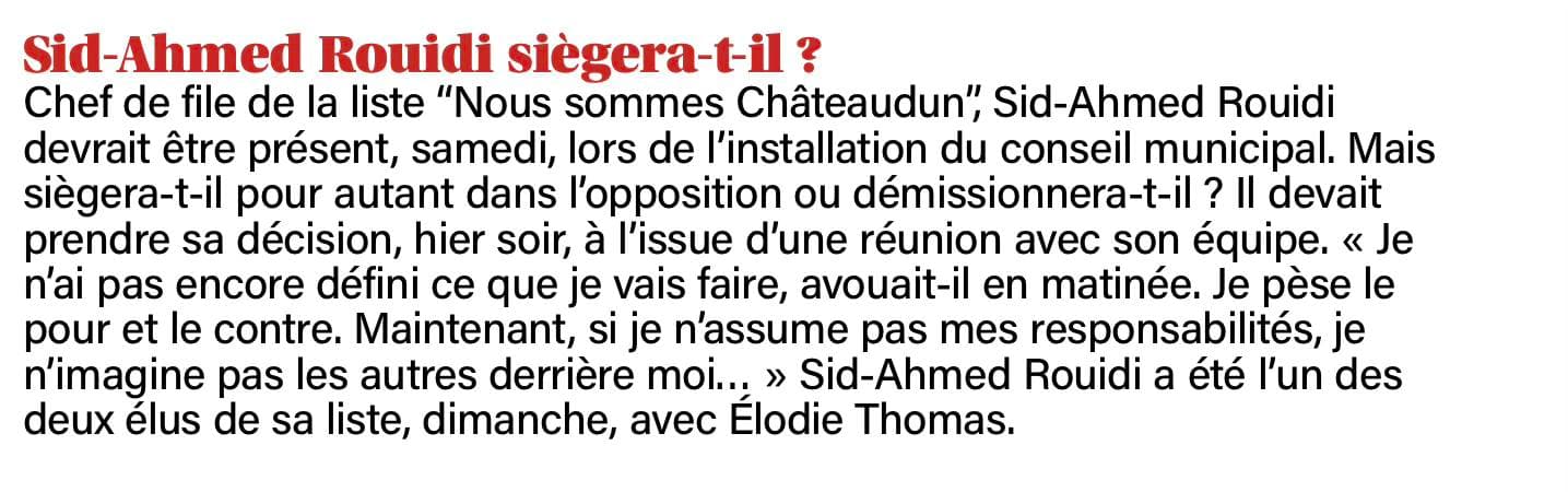 Sid-Ahmed Rouidi siégera-t-il au conseil municipal ?
